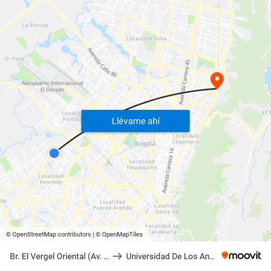Br. El Vergel Oriental (Av. C. De Cali - Cl 10b) (A) to Universidad De Los Andes -Práctica Médica map