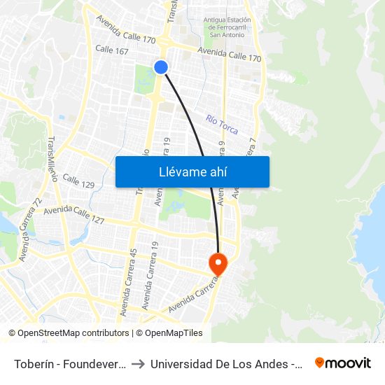 Toberín - Foundever (Lado Sur) to Universidad De Los Andes -Práctica Médica map