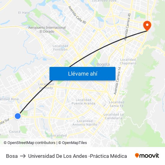 Bosa to Universidad De Los Andes -Práctica Médica map