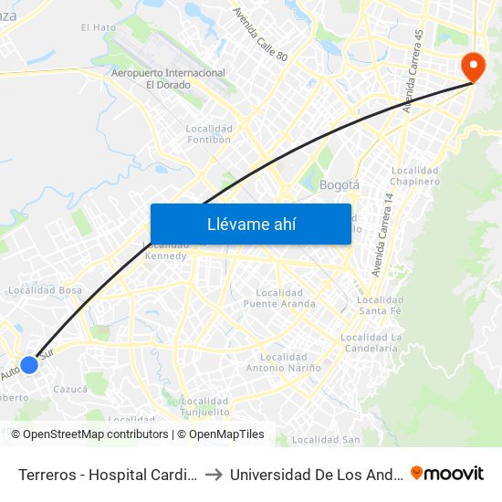 Terreros - Hospital Cardiovascular (Lado Sur) to Universidad De Los Andes -Práctica Médica map