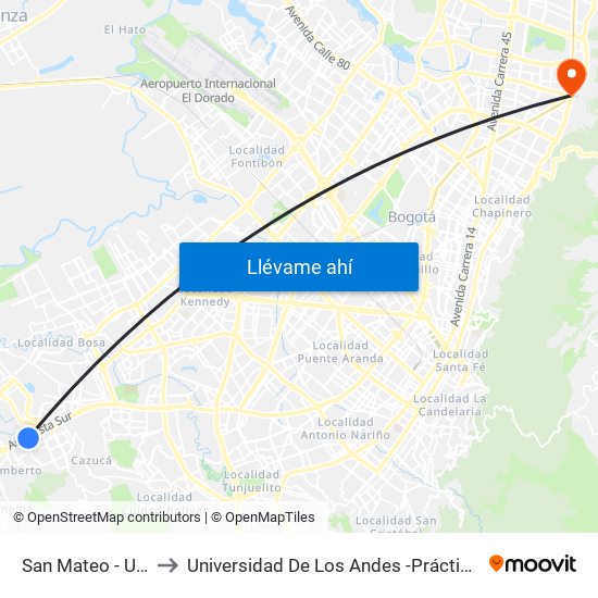 San Mateo - Unisur to Universidad De Los Andes -Práctica Médica map