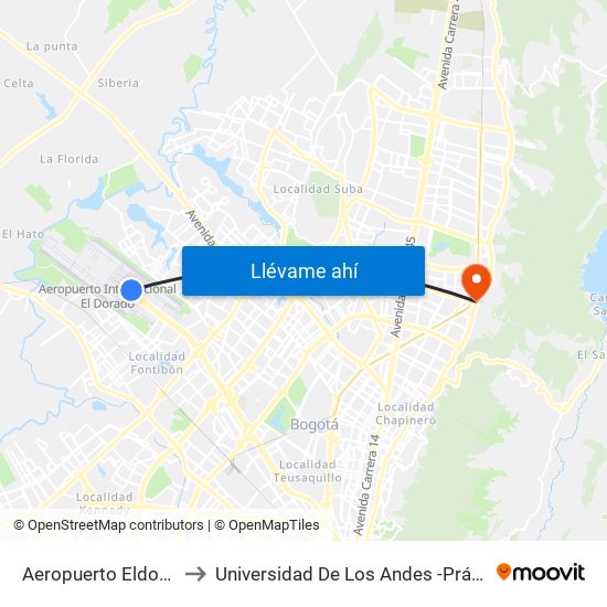 Aeropuerto Eldorado (B) to Universidad De Los Andes -Práctica Médica map