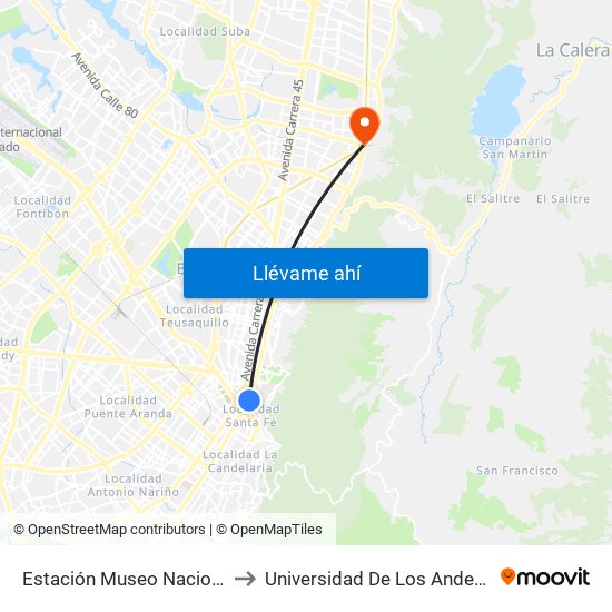 Estación Museo Nacional (Ak 7 - Cl 29) to Universidad De Los Andes -Práctica Médica map