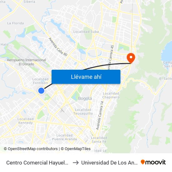 Centro Comercial Hayuelos (Av. C. De Cali - Cl 20) to Universidad De Los Andes -Práctica Médica map