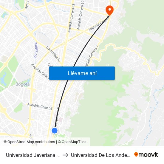 Universidad Javeriana (Ak 7 - Cl 40) (B) to Universidad De Los Andes -Práctica Médica map