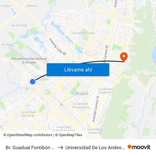 Br. Guadual Fontibón (Cl 17 - Kr 96h) to Universidad De Los Andes -Práctica Médica map