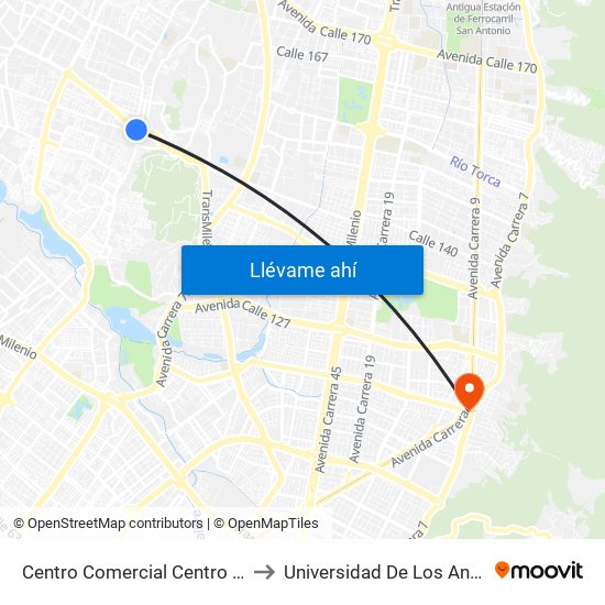 Centro Comercial Centro Suba (Av. Suba - Kr 91) to Universidad De Los Andes -Práctica Médica map