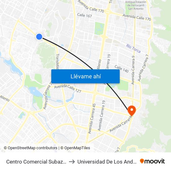 Centro Comercial Subazar (Av. Suba - Kr 91) to Universidad De Los Andes -Práctica Médica map