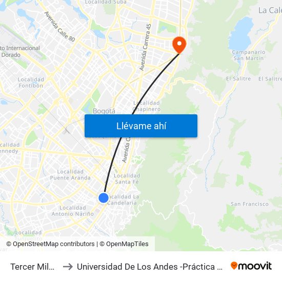 Tercer Milenio to Universidad De Los Andes -Práctica Médica map