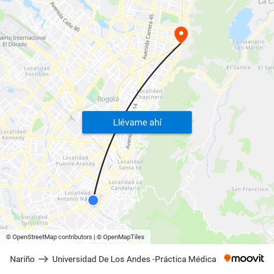 Nariño to Universidad De Los Andes -Práctica Médica map