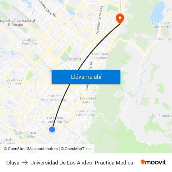 Olaya to Universidad De Los Andes -Práctica Médica map