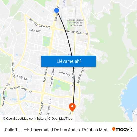 Calle 187 to Universidad De Los Andes -Práctica Médica map