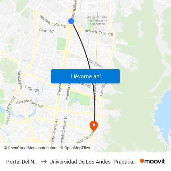 Portal Del Norte to Universidad De Los Andes -Práctica Médica map