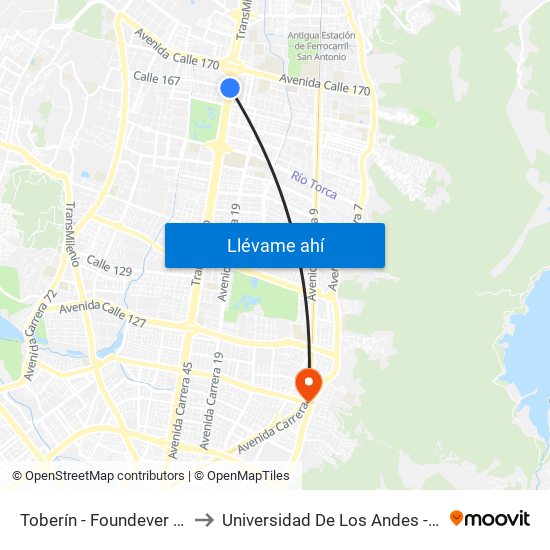 Toberín - Foundever (Lado Norte) to Universidad De Los Andes -Práctica Médica map