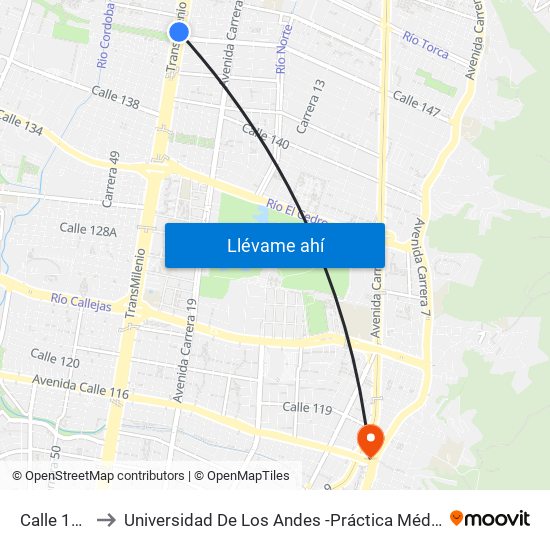 Calle 146 to Universidad De Los Andes -Práctica Médica map