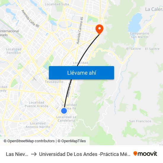 Las Nieves to Universidad De Los Andes -Práctica Médica map