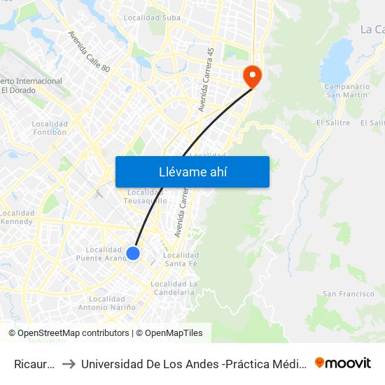 Ricaurte to Universidad De Los Andes -Práctica Médica map