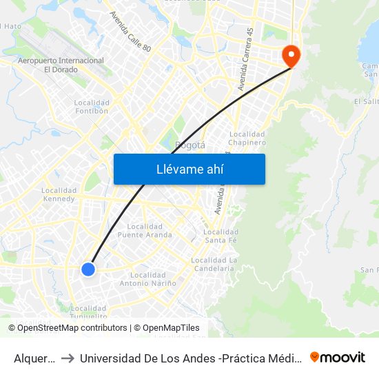 Alquería to Universidad De Los Andes -Práctica Médica map