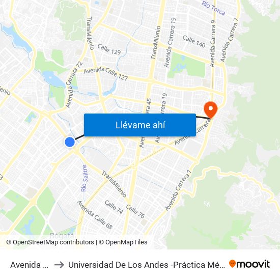 Avenida 68 to Universidad De Los Andes -Práctica Médica map