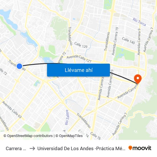 Carrera 90 to Universidad De Los Andes -Práctica Médica map