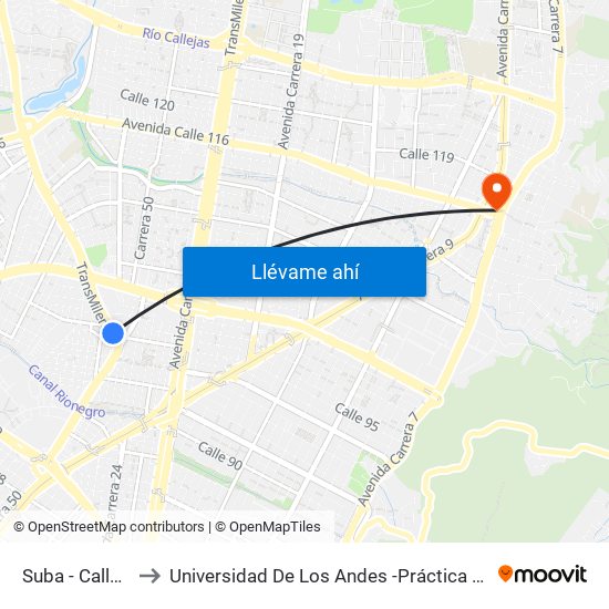 Suba - Calle 95 to Universidad De Los Andes -Práctica Médica map
