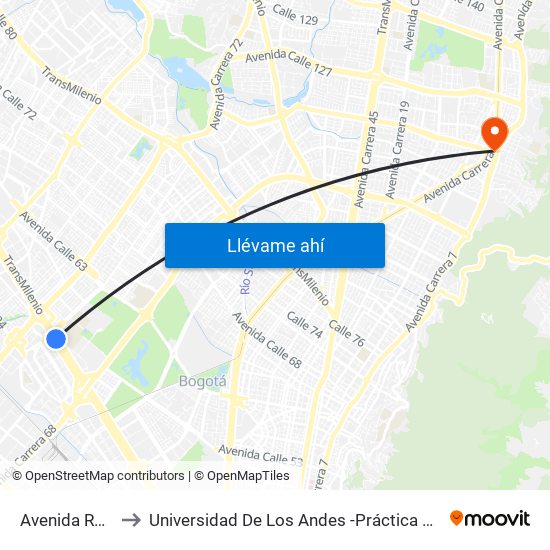 Avenida Rojas to Universidad De Los Andes -Práctica Médica map