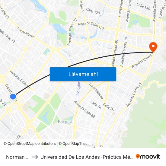 Normandía to Universidad De Los Andes -Práctica Médica map