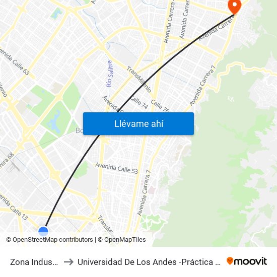 Zona Industrial to Universidad De Los Andes -Práctica Médica map