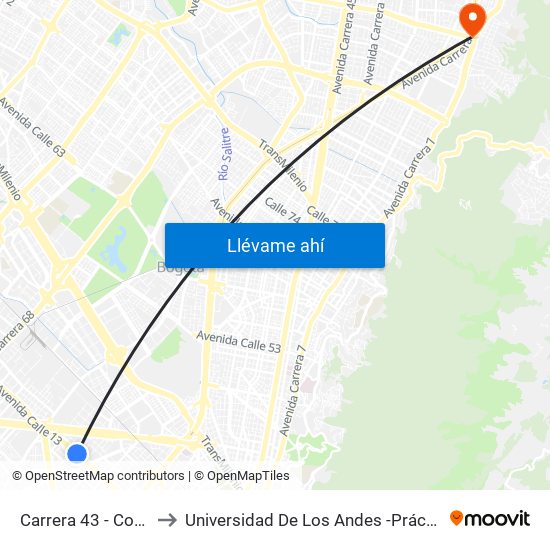 Carrera 43 - Comapan to Universidad De Los Andes -Práctica Médica map