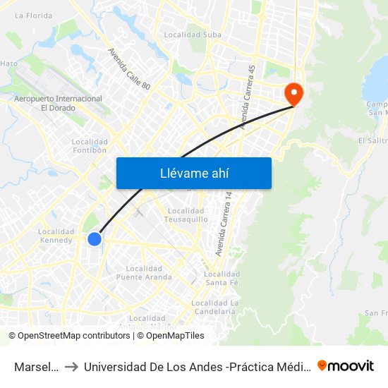 Marsella to Universidad De Los Andes -Práctica Médica map