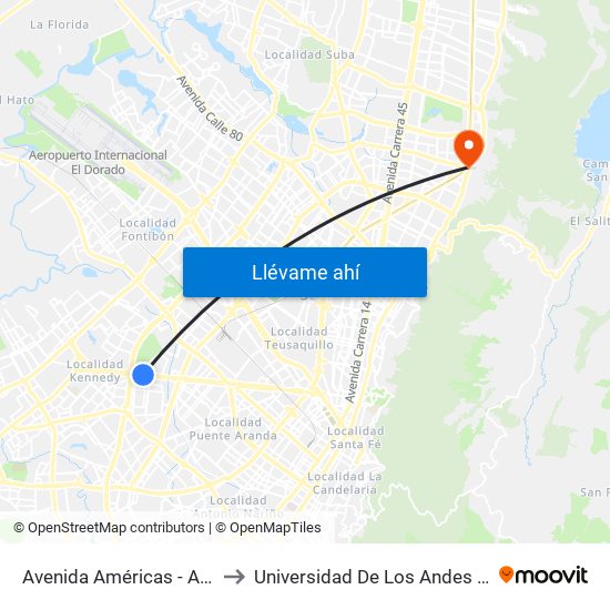 Avenida Américas - Avenida Boyacá to Universidad De Los Andes -Práctica Médica map