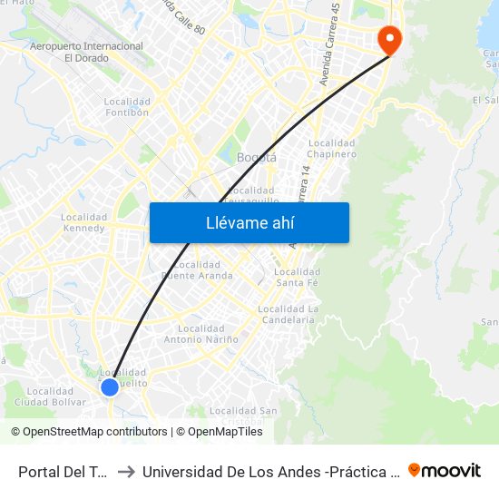 Portal Del Tunal to Universidad De Los Andes -Práctica Médica map