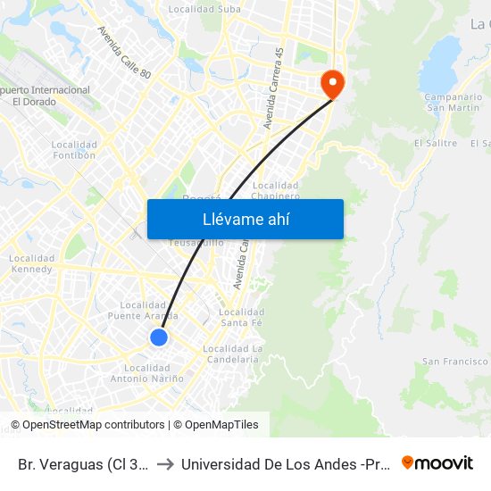 Br. Veraguas (Cl 3 - Kr 29a) to Universidad De Los Andes -Práctica Médica map