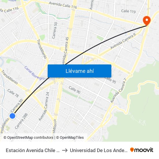 Estación Avenida Chile (Av. NQS - Cl 71c) to Universidad De Los Andes -Práctica Médica map