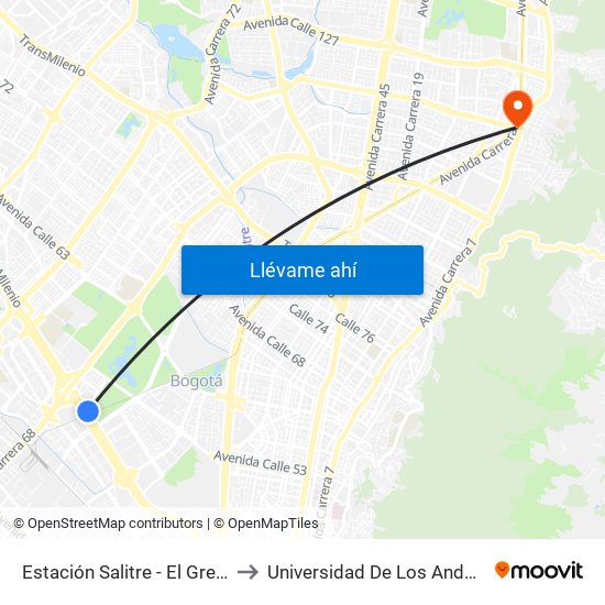 Estación Salitre - El Greco (Ac 26 - Ak 68) to Universidad De Los Andes -Práctica Médica map