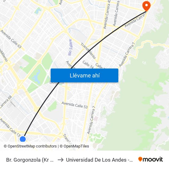 Br. Gorgonzola (Kr 43 - Cl 12b) to Universidad De Los Andes -Práctica Médica map