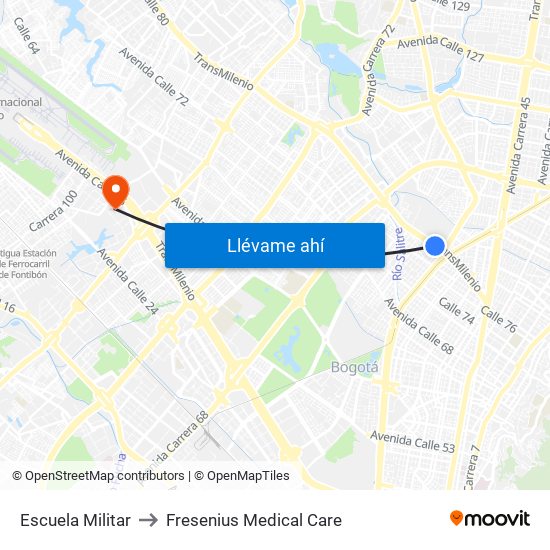 Escuela Militar to Fresenius Medical Care map