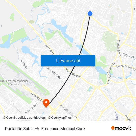 Portal De Suba to Fresenius Medical Care map