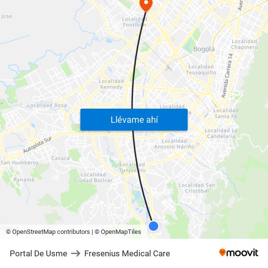 Portal De Usme to Fresenius Medical Care map