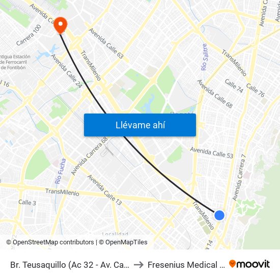 Br. Teusaquillo (Ac 32 - Av. Caracas) to Fresenius Medical Care map