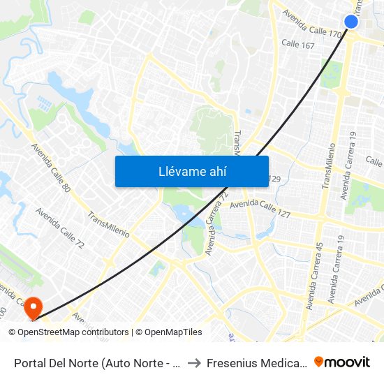 Portal Del Norte (Auto Norte - Cl 174a) to Fresenius Medical Care map