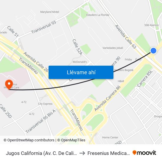 Jugos California (Av. C. De Cali - Ac 63) to Fresenius Medical Care map