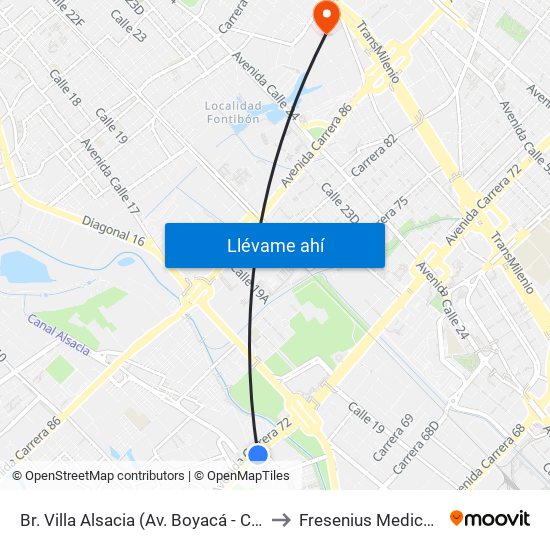 Br. Villa Alsacia (Av. Boyacá - Cl 12a) (A) to Fresenius Medical Care map