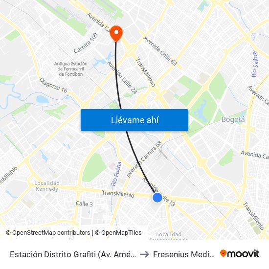 Estación Distrito Grafiti (Av. Américas - Kr 53a) to Fresenius Medical Care map