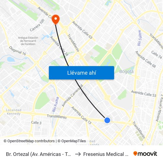 Br. Ortezal (Av. Américas - Tv 39) to Fresenius Medical Care map