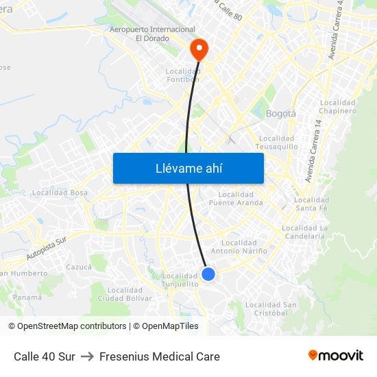 Calle 40 Sur to Fresenius Medical Care map