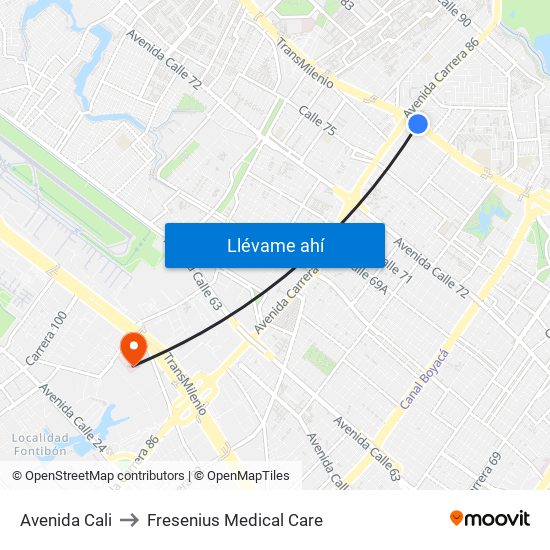 Avenida Cali to Fresenius Medical Care map