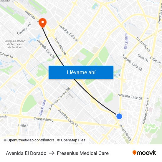 Avenida El Dorado to Fresenius Medical Care map