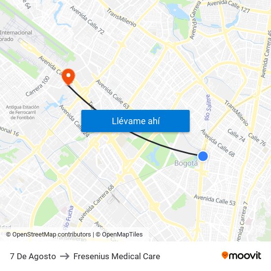 7 De Agosto to Fresenius Medical Care map
