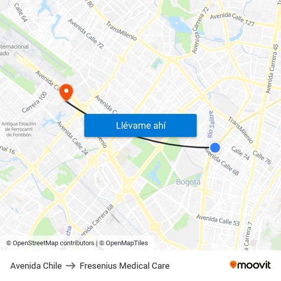 Avenida Chile to Fresenius Medical Care map